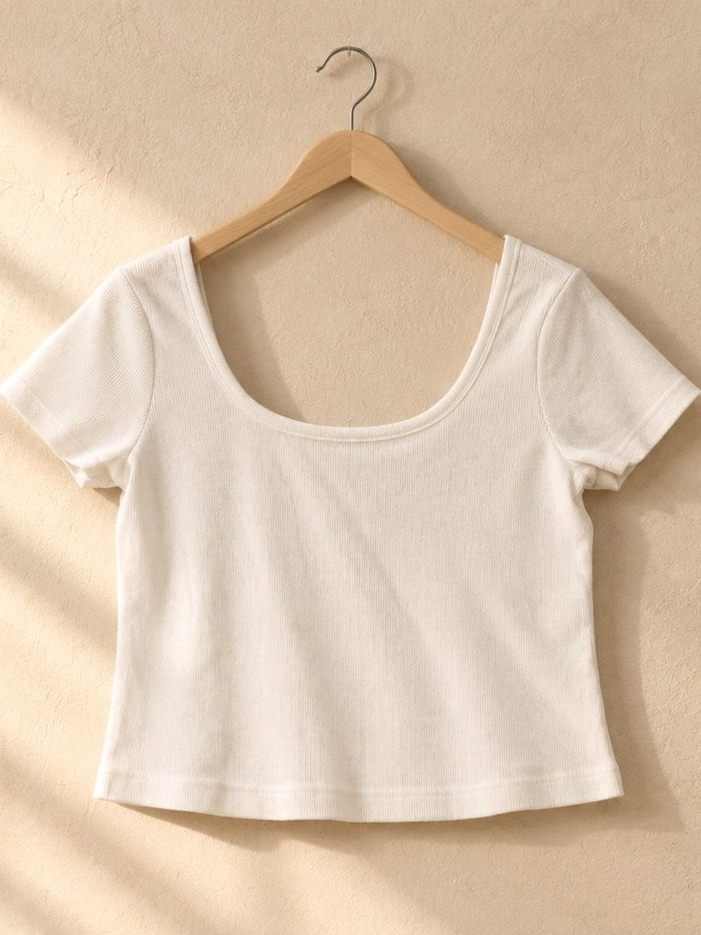 Universal Thread Scoop Neck Ribbed Crop Tee - Cream White
